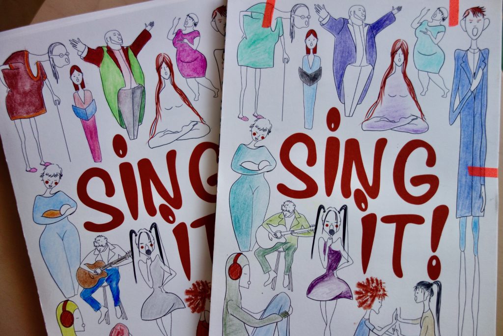 Bunt ausgemalte ganz unterschiedliche Sänger auf einer Postkarte